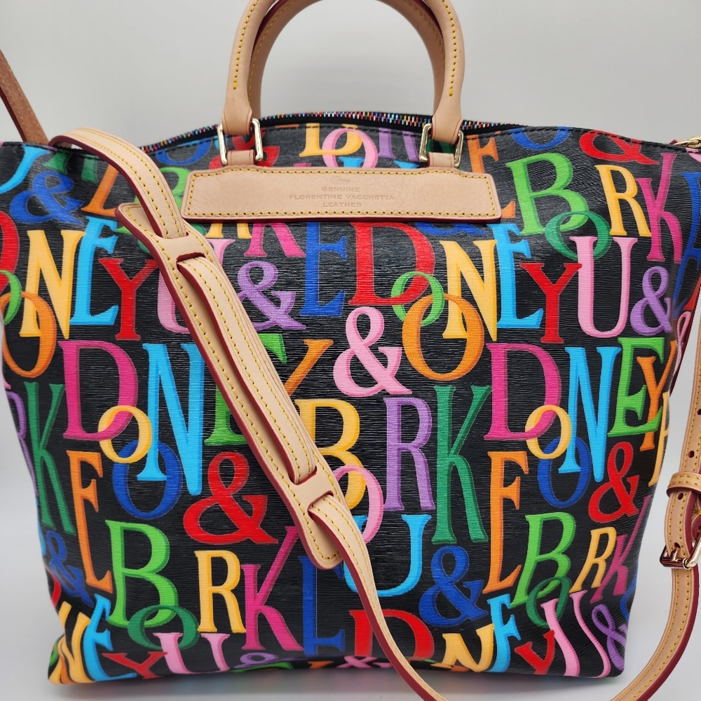 Dooney & Bourke Retro Grafica Vanessa Florentine Vacchetta Leather Tote Shoulder - Picture 6 of 16